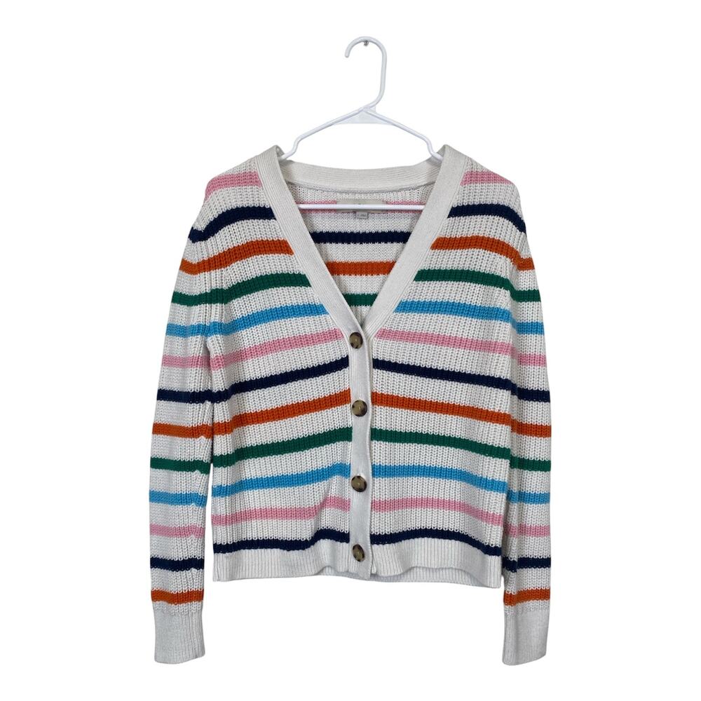 LOFT Women Colorful Stripes Cardigan Knit Sweaters with Button LS Size L